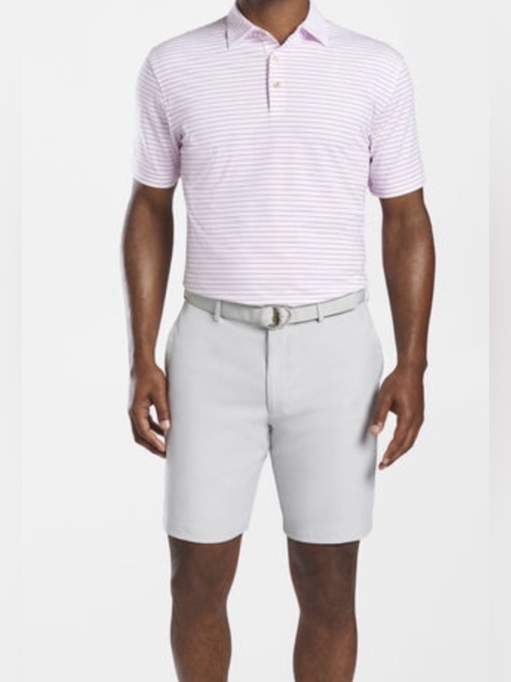 Peter Millar Summer Comfort Men’s XL White/Pink Striped Golf Polo Shirt